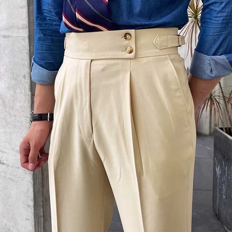 Italian Style Blazer Pants Mens New Casual Belt High-waisted Slim Straight Trousers For Men Autumn Trendy Solid Color Suit PantsX241023