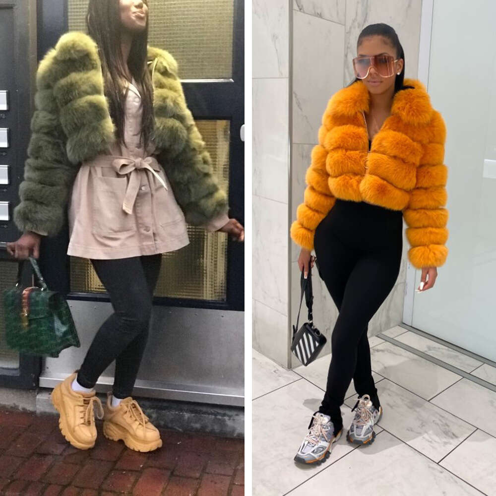 Imitation Fox Patchwork Lapel Long Sleeve For Women Short Fake Hoodless Fur Coat