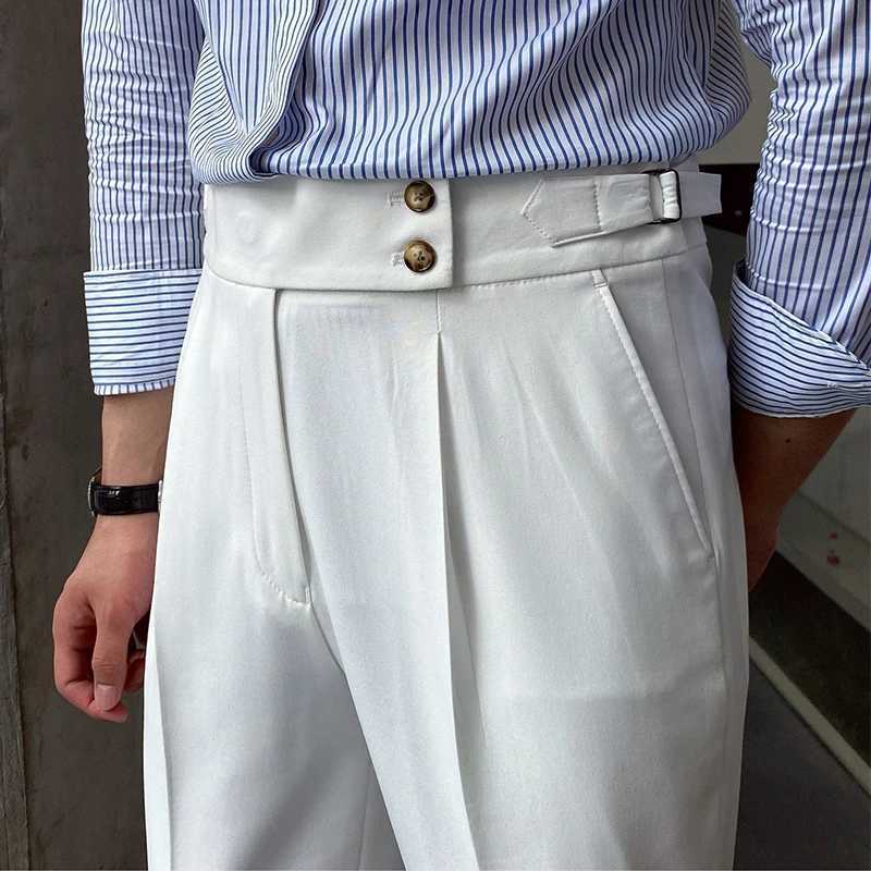 Italian Style Blazer Pants Mens New Casual Belt High-waisted Slim Straight Trousers For Men Autumn Trendy Solid Color Suit PantsX241023