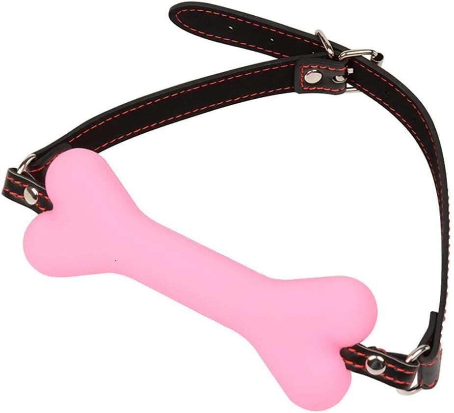 Romi Bondage Silicone Leather Dog Bones Gag Mouth Pet Bone Bite Ball Gag BDSM Fetish Slave Restraints Sex Toys (Pink)