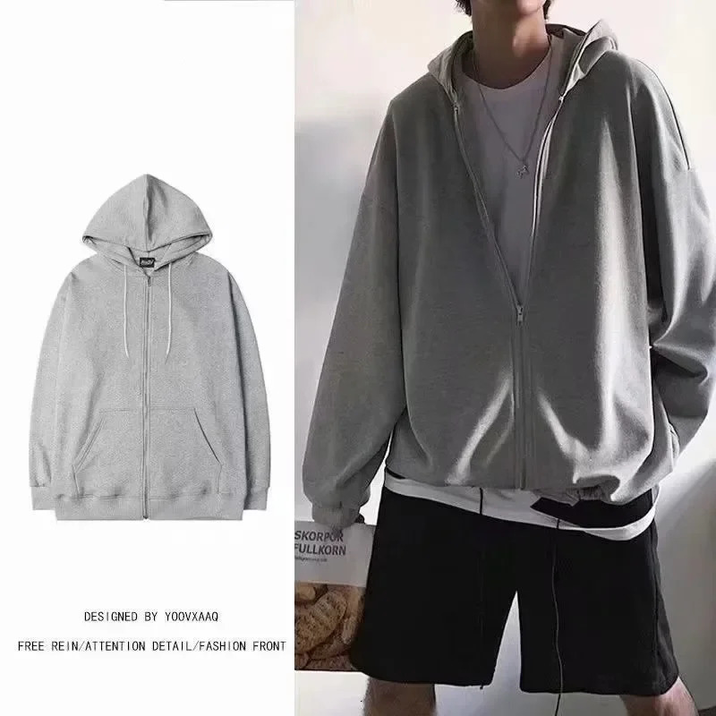 Retro mens hooded sweatshirt with zipper long sleeved loose jacket Harajuku casual gothic hooded sweatshirt Y2K streetwear 241022