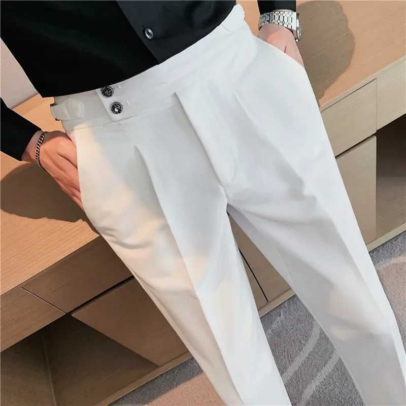 British Style Dress Pants High Waist Mens Spring Fashion Slim Casual Trousers Blue Black Business Formal Suit Pants Men ClothingX241023