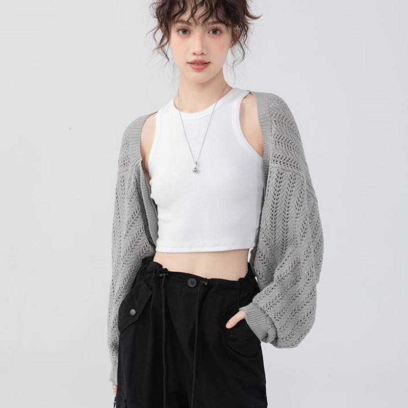 Womens Spring and Autumn Short sleeved Open top Tank Top Jeans 1 or 3 Piece Set Korean Womens Fashion Sweater Coat Strap Jeans Set 241022
