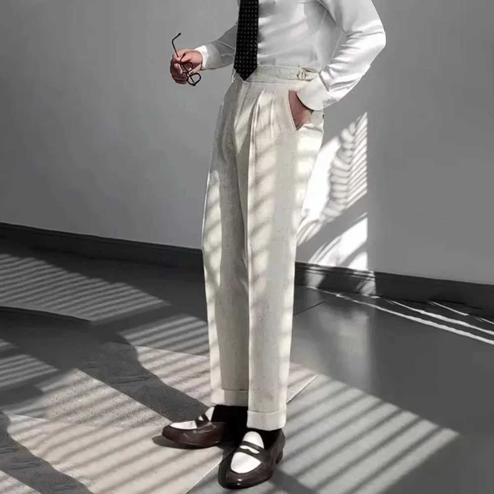 Man Pants Business Casual High End Suit Pants British Fashion Formal Wear Niche Paris Buckle Straight Trousers MenS ClothingX241023