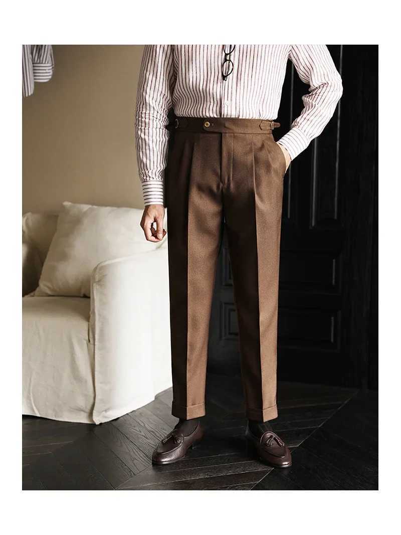 Mens Pant Solid Color Suit Fall Slim Fit Feet Casual British Men Dress High Waist Pants Office-trousers 2024 Pant TrousersX241023