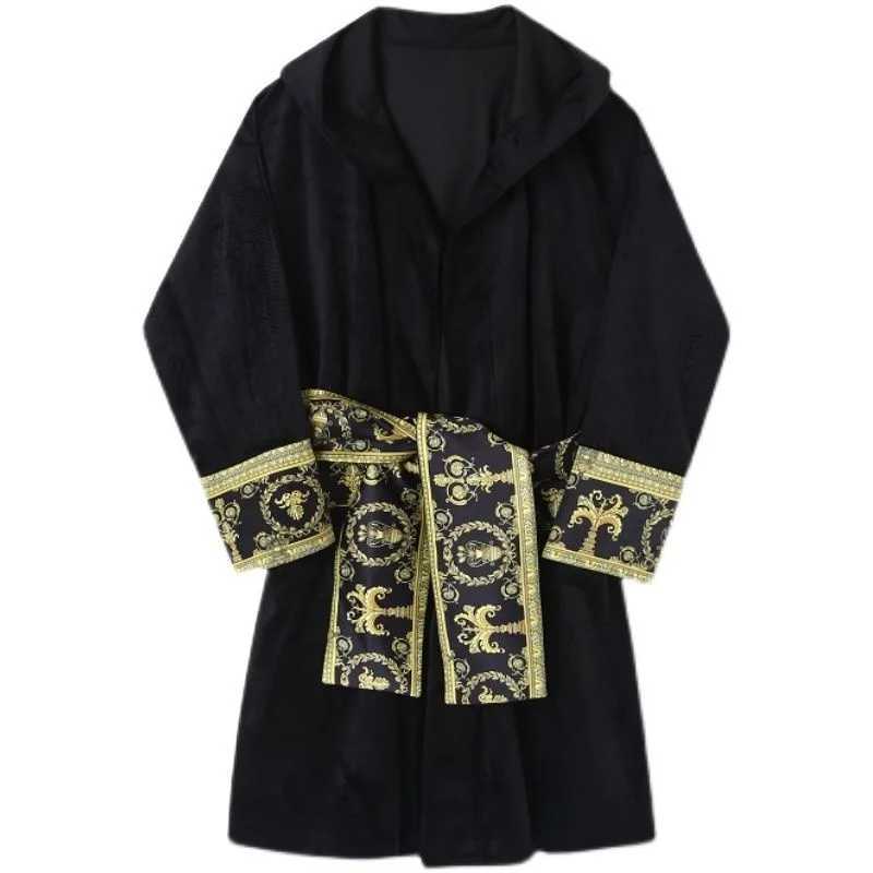 Winter Thick Comfortable Velvet Lamp Luxury Hoodie Long Night Light Mens Fashion Robe Belt Warm Clothes 9Y9924 W241023