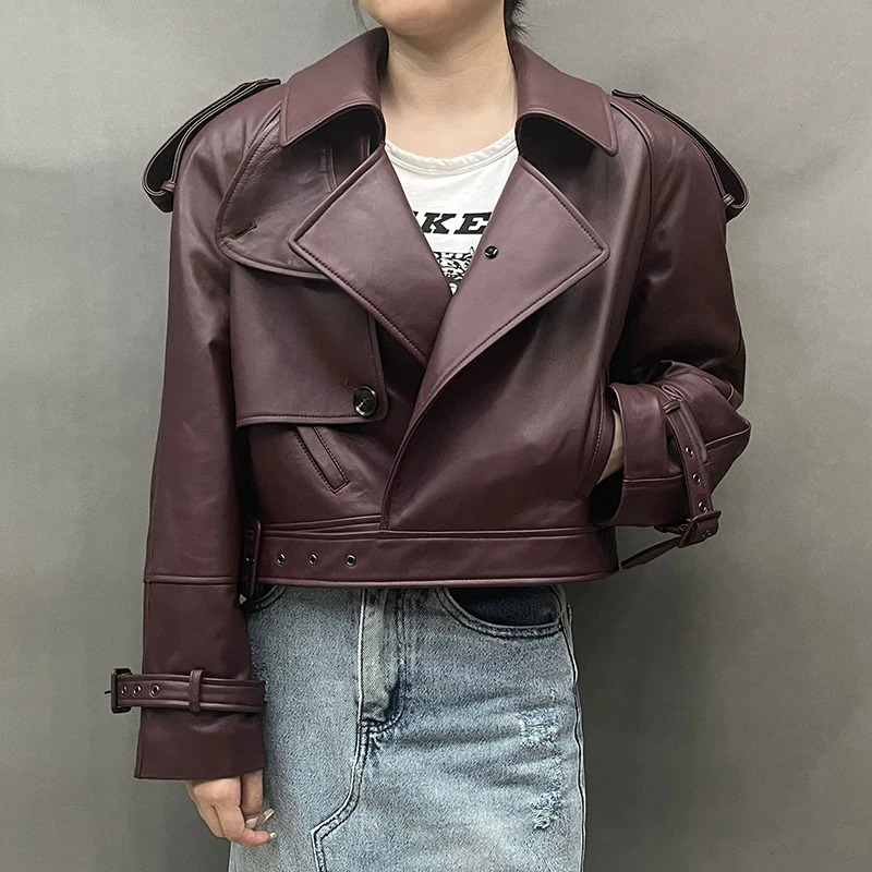 Womens genuine leather jacket womens sheepskin jacket Cropped jacket short genuine leather coat FG5796 241023