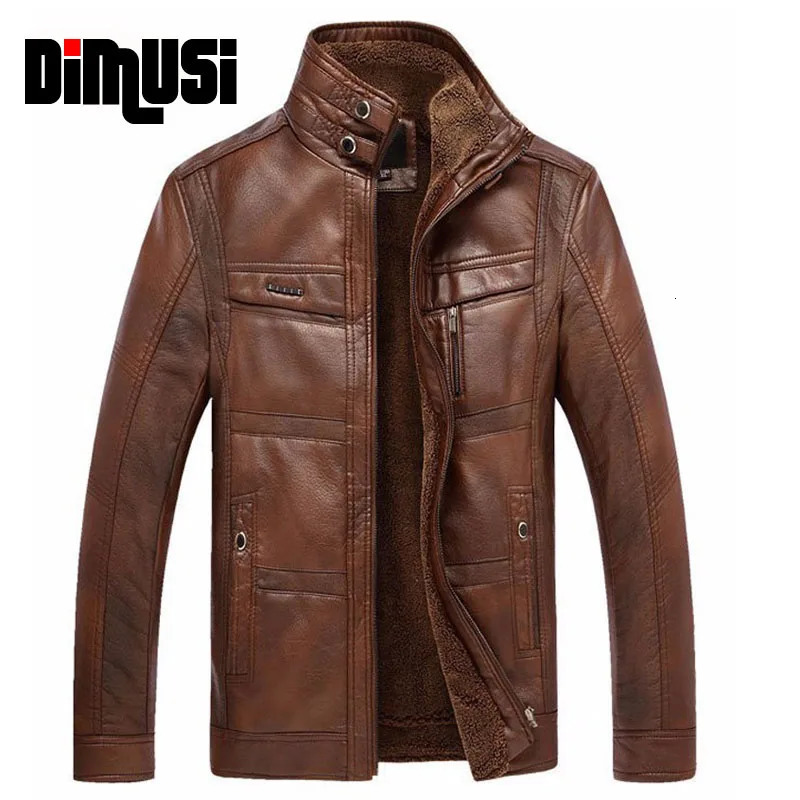 DIMUSI leather jacket mens winter tight fitting jacket thick coat mens casual collar leather jacket clothing 5XL 241023