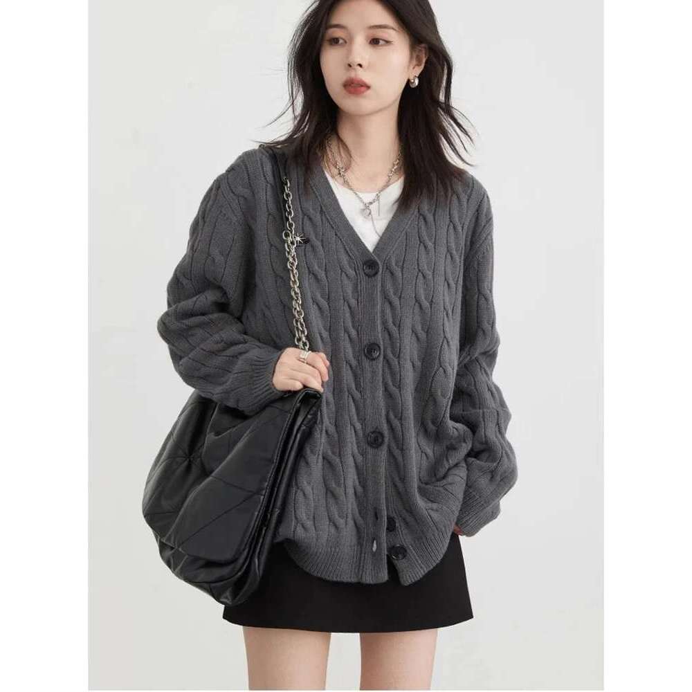 CHIC VEN Women Cardigan Single Breasted Loose New Vintage V-Neck Embroidered Knitted Jumpers Female Twisted Sweater Autumn