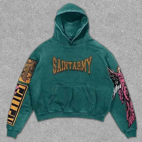 American Hoodie Y2K Clothing Original Gothic Hip Hop Angel Graphic Printing Oversized Retro Hoodie Sportswear Mens Zipper Hoodie 241011