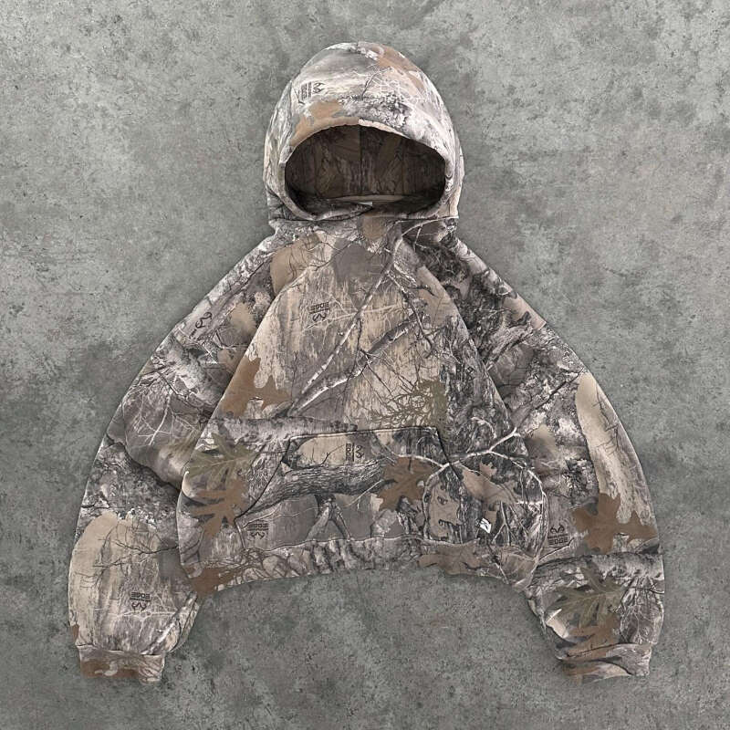 High end K Y Retro Hoodie Men Printed Camouflage Pattern Pullover Sweatshirts High Street Hip Hop Streetwear Oversized Unisex Camo wear