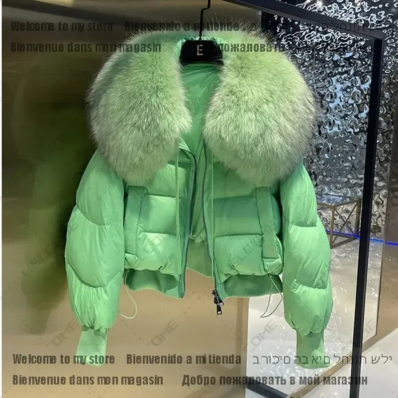Winte Green Big Fur Collar Parka Duck Down Jacket Thick Warm Snow Parka Womens Loose Inflatable Jacket Womens Coat 241023