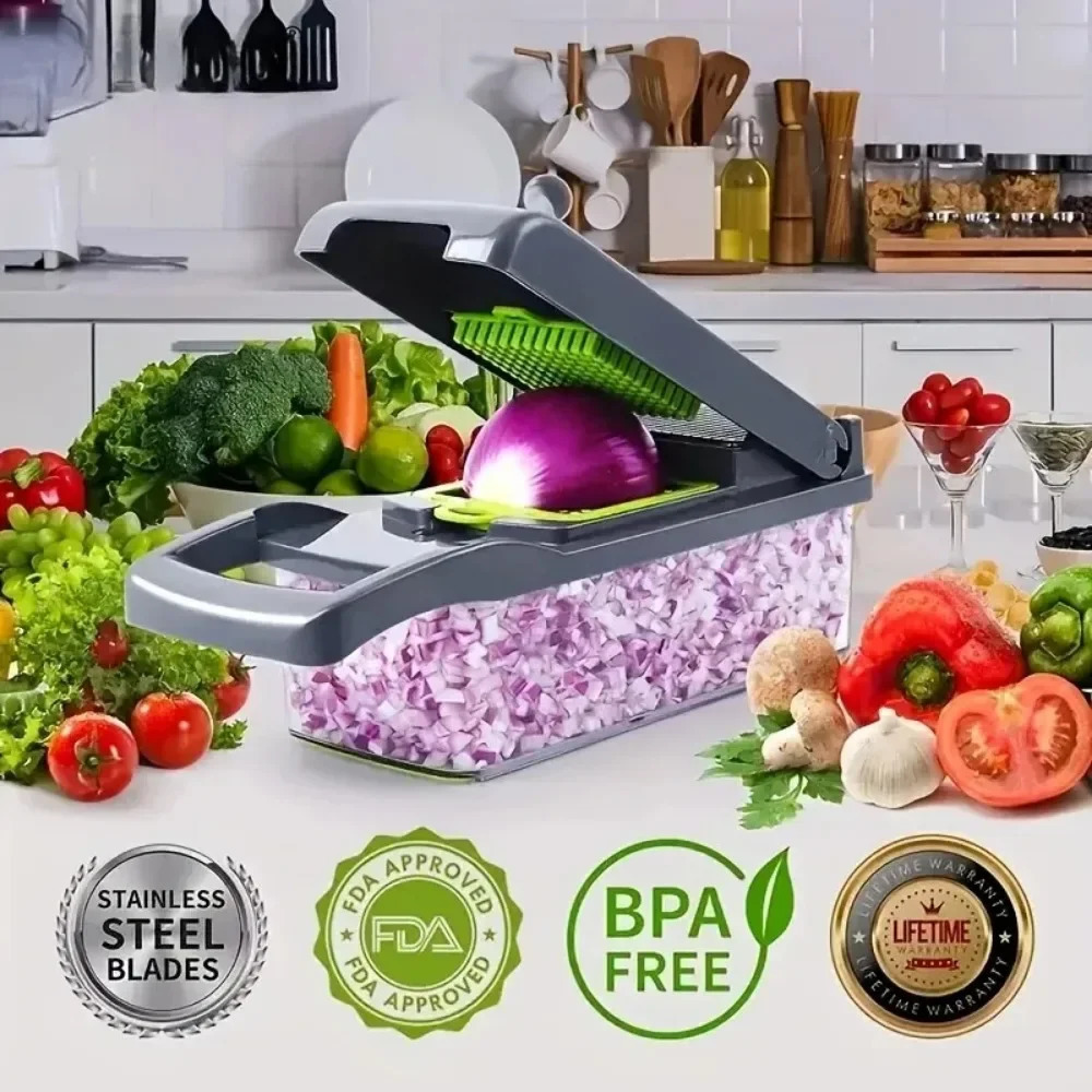 Multi functional vegetable chopper handle food grade chopper vegetable slicer cutting machine 14/16 in 1 kitchen project cocoa 241023