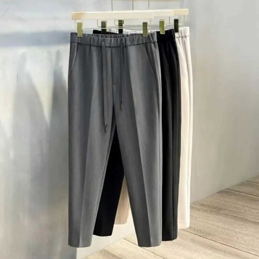 Solid Color Men Pants Elastic Waist Mens Suit Pants Formal Business Style Trousers for Office Wear Straight Leg Solid ColorX241023