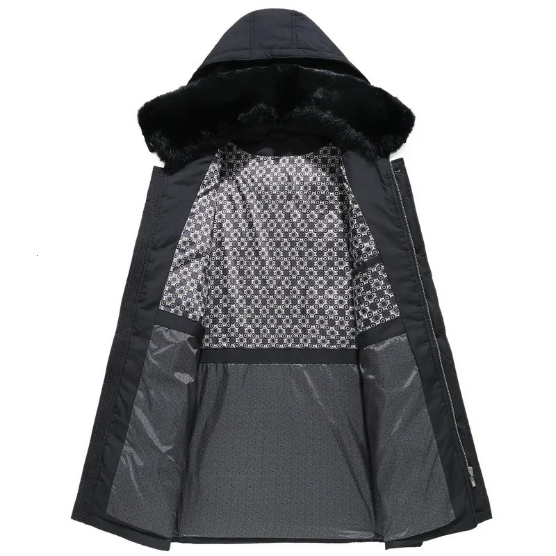 Mens winter coat fur collar hooded jacket thick warm white duck detachable hood mens windproof Parka large size 241022