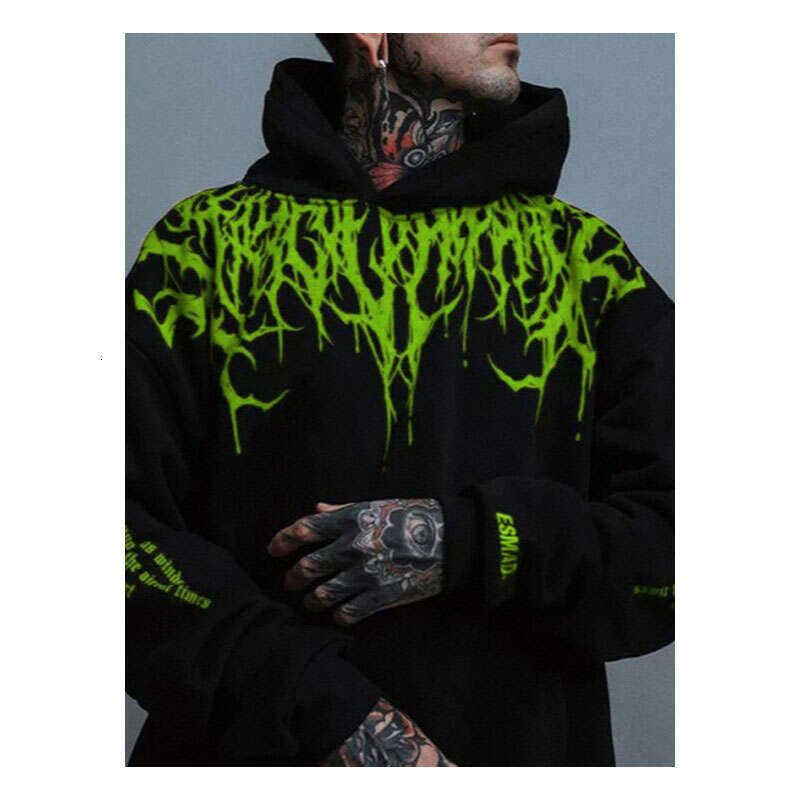 High end s Men Evil Blood Large Pattern Hoodie Unique Personality Casual Autumn Winter Thickened Warm Black for Full Peronality Caual