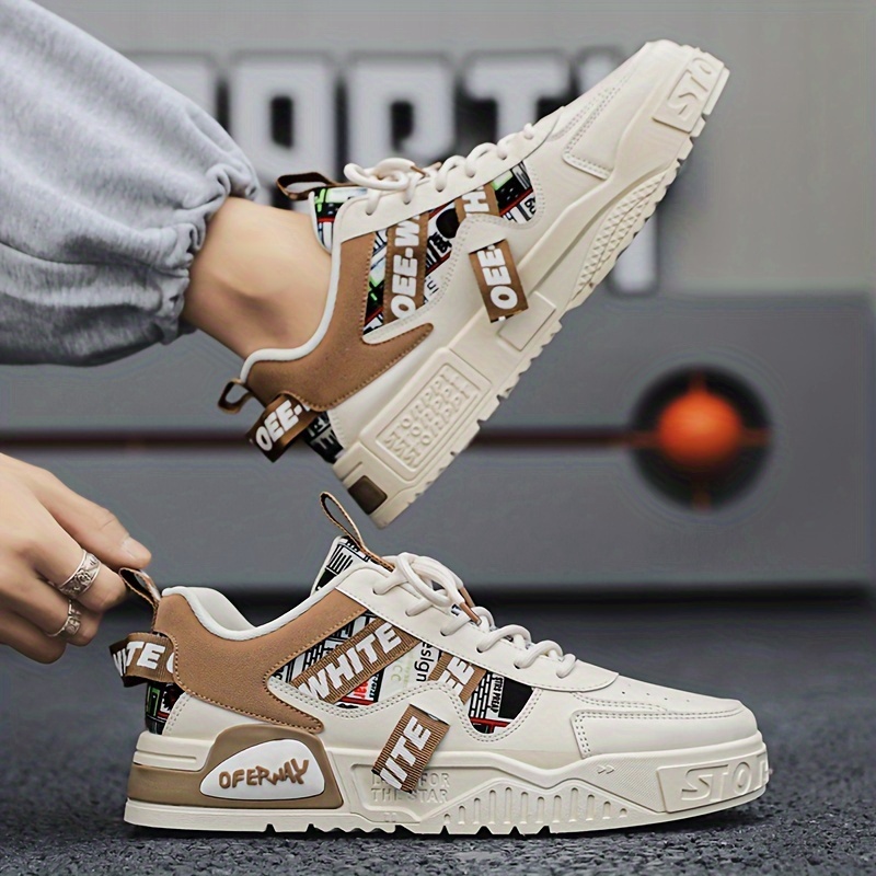 Men S Fashionable Thick Soled Skateboard Shoes With Letter Pattern Anti Slip Suitable For Outdoor Walking Jogging Traveling And All Seasons