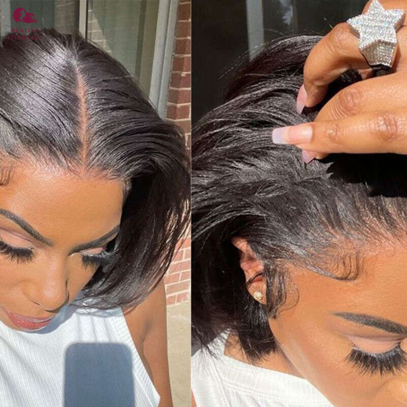 Beauty Forever 7x5 Bye KNOTS Glueless BOB Lace Front Yaki Straight Wear Go Short Bob Human Hair Wig 180% Density