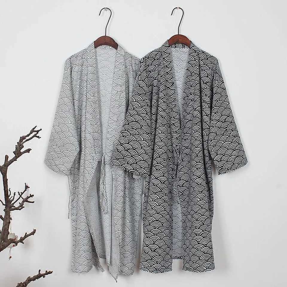 Mens Kimono Yukata Cotton Soft Japanese Loose Fit Robe Evening Dress Bathrobe Sarai Come Clothes Long Bath Towels W241023