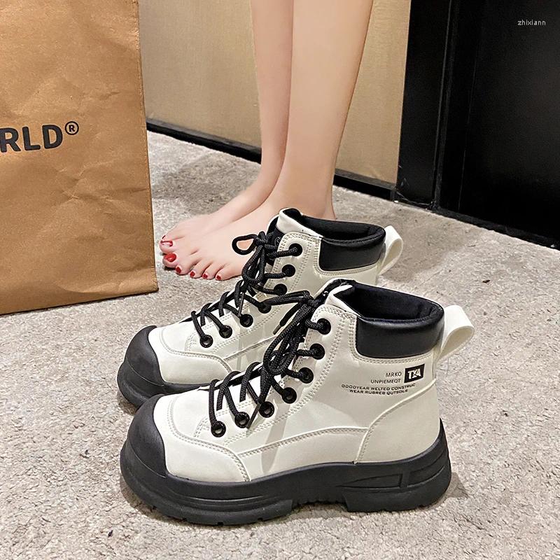 Boots Brand Women's Shoes Autumn Round Toe Lace Up Boots-Women Flat Heel Fashion Rubber Lolita Ladies 2024 Low Rock Ankle Lace-U