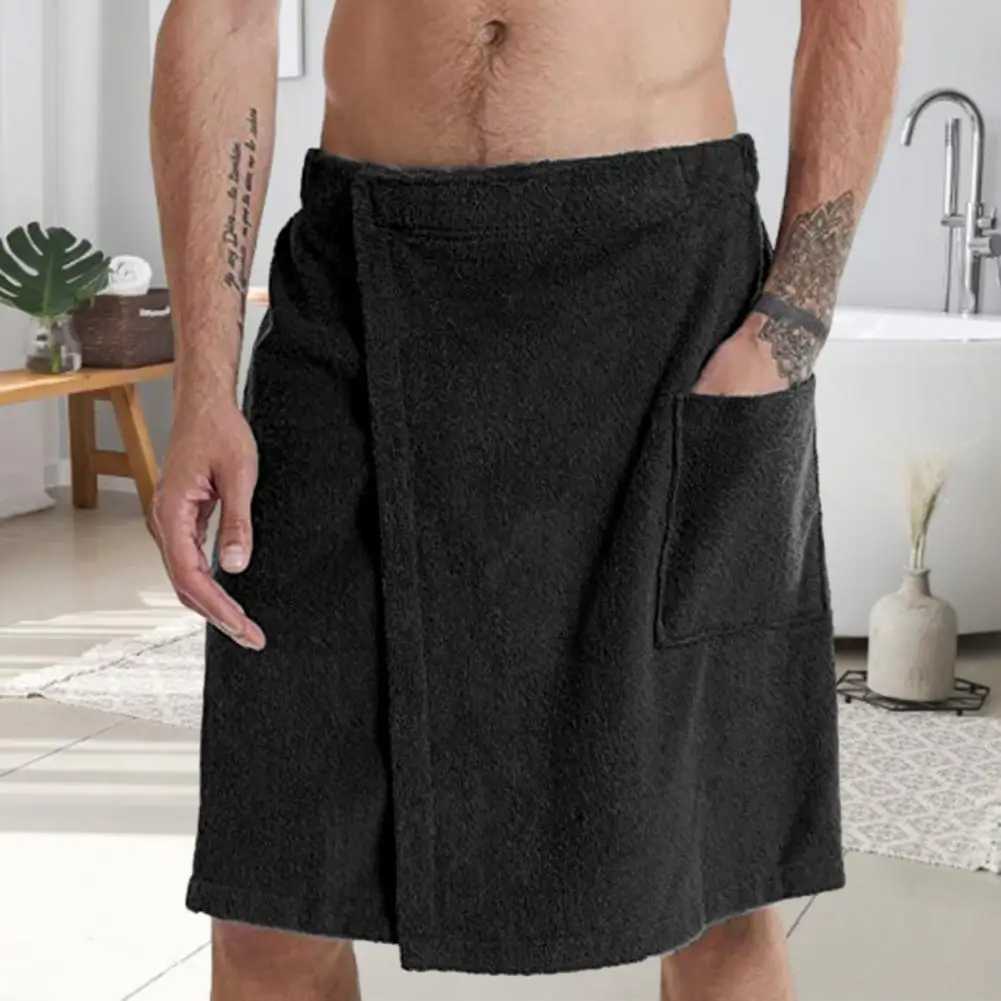 Mens bathroom towel with adjustable elastic waist for home wear night light pocket for outdoor sports swimming gym spa towel for mens home wear W24102