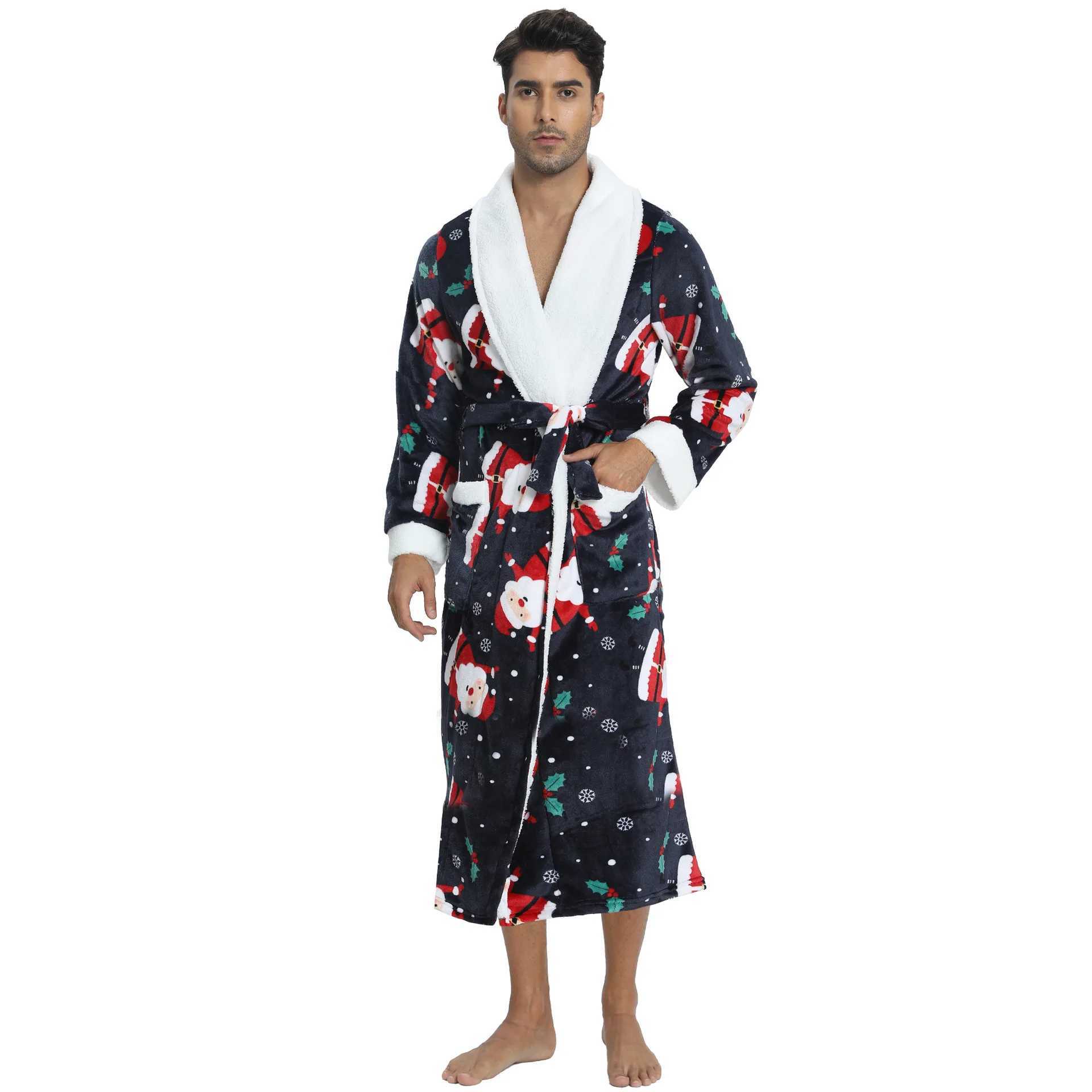 Warm autumn and winter flannel mens bathroom thickened long night Spwear velvet kimono mens clothing W241023