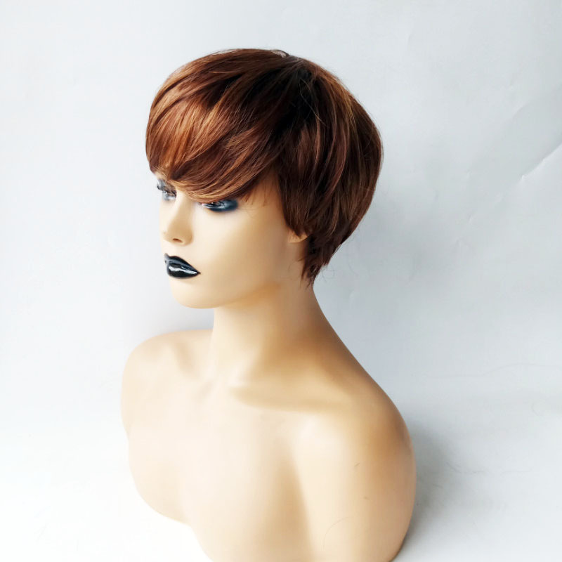 Hot selling side bangs wig silk machine-made full-length synthetic fiber wig headpiece