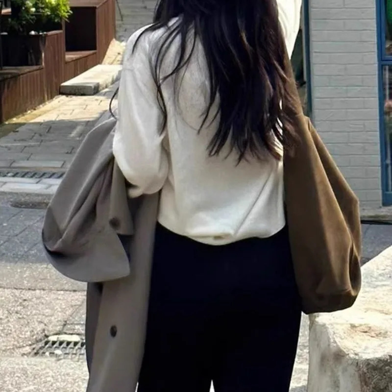 Korean Style Large Capacity Commuting Suede Solid Color Simple Bag Shoulder Handbag Hand Bags for Women 241021