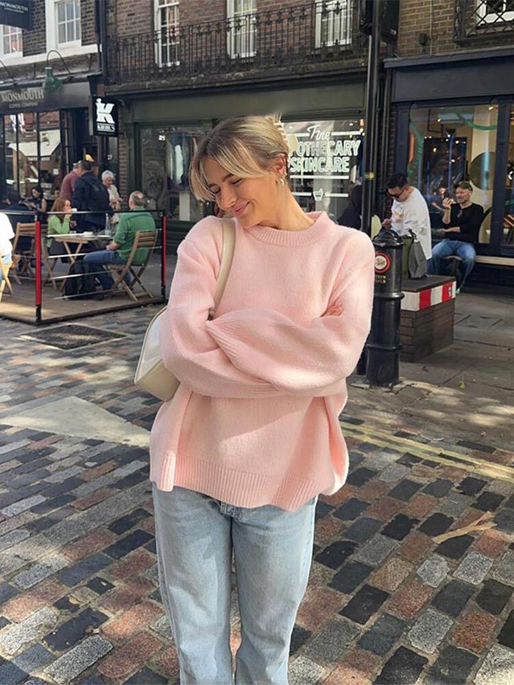 Casual Solid Women Knitting Pullover Autumn Lady O-Neck Long Sleeve Soft Sweater 2024 Female Elegant Basic Street Warm Knitwear