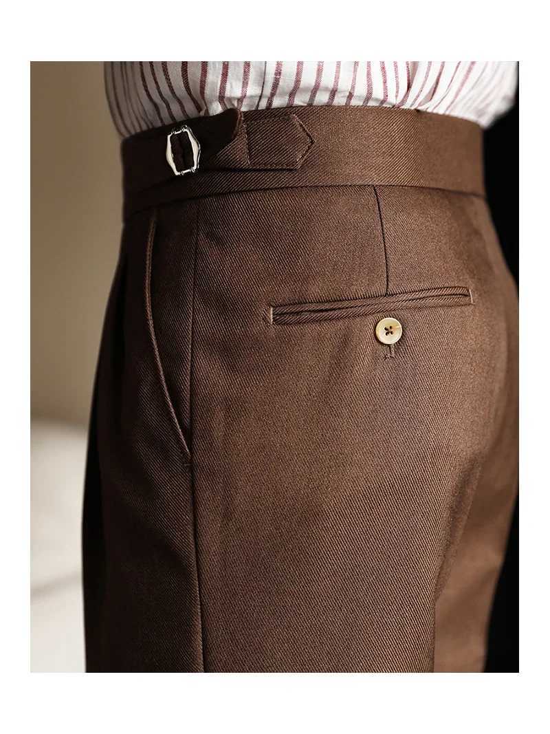 Mens Pant Solid Color Suit Fall Slim Fit Feet Casual British Men Dress High Waist Pants Office-trousers 2024 Pant TrousersX241023