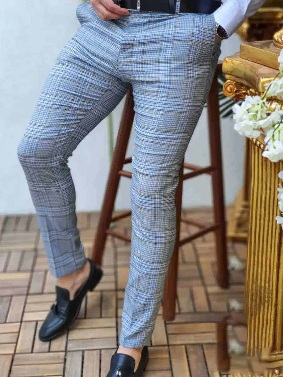 Summer Mens Business Straight Pants Fashion Plaid 3D Printed Small feet Dress Pants Comfortable Casual PantsX241023