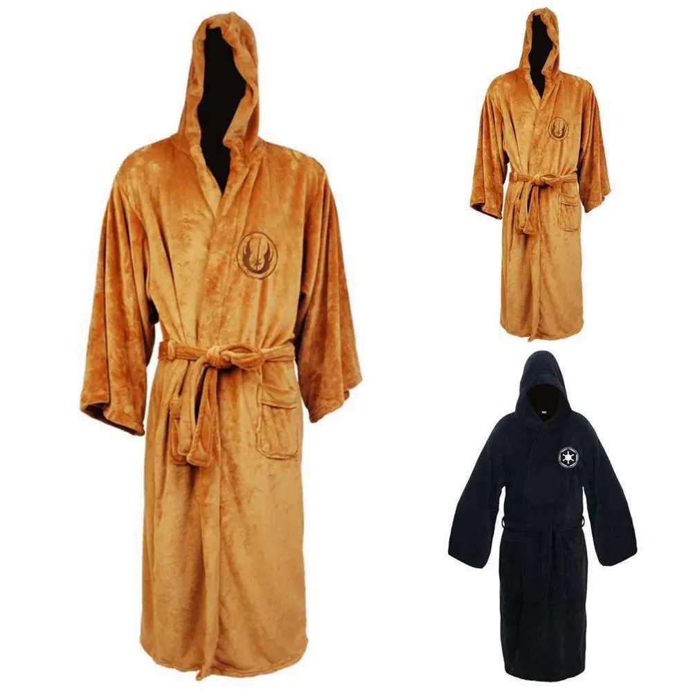 Mens flannel hoodie thick solid color long Sve home textile autumn winter star pattern with night light bedroom and bathroom W241023