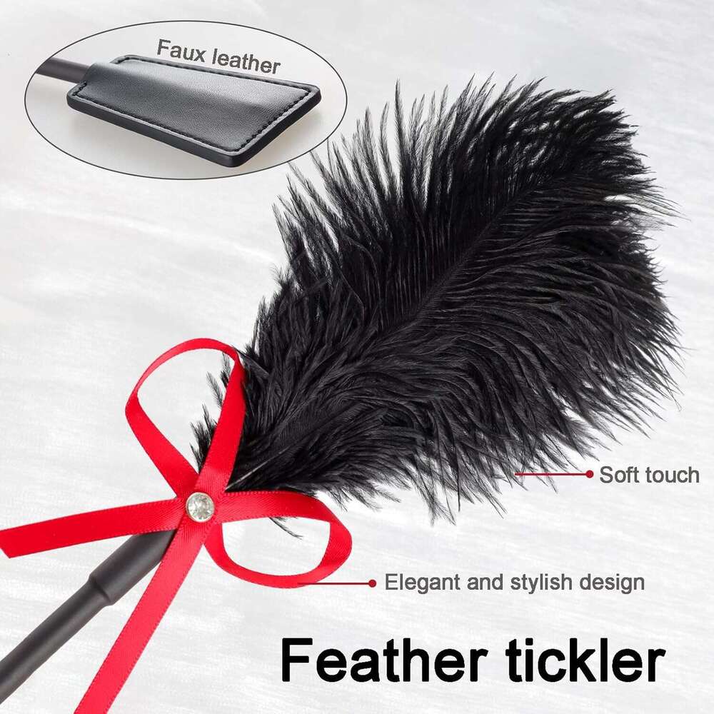 Fumwase 3 Pcs Sex Whip and Crop Set BDSM Whip Leather Horse Crop Feather Tickler for Adults Bedroom Play Sex Play Toys for Couples