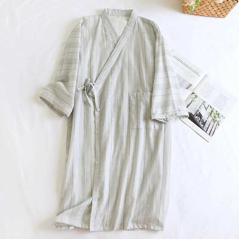 2024 couple summer sleepwear Japanese kimono robe pure cotton striped printed mens home clothing womens Spcoat home clothing W241023
