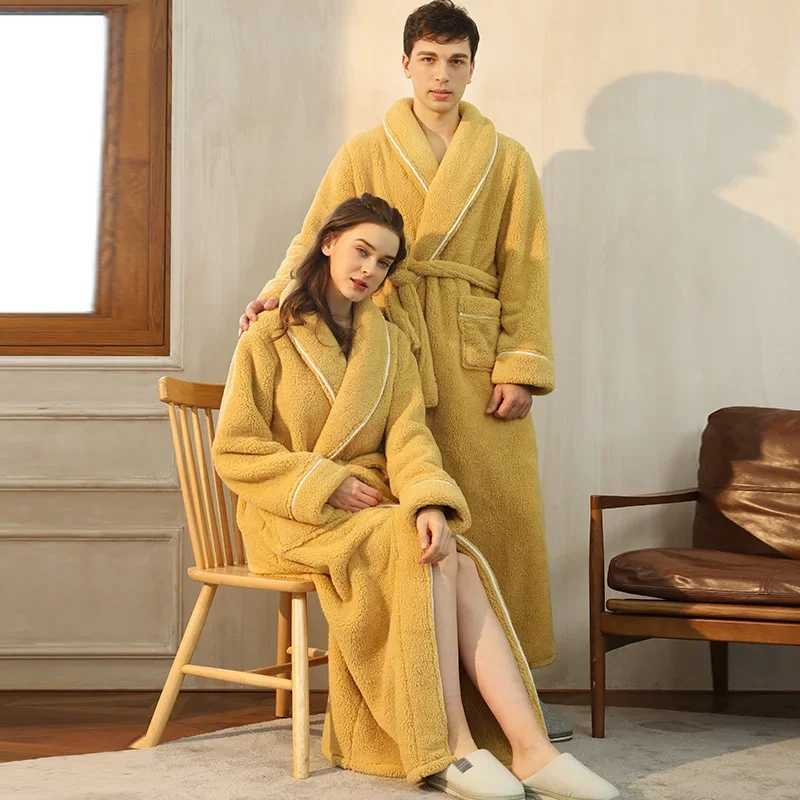 Couples sleepwear winter bathrobe Fce warm bathrobe mens and womens Spwear Plus size long bathrobe plush dress W241023