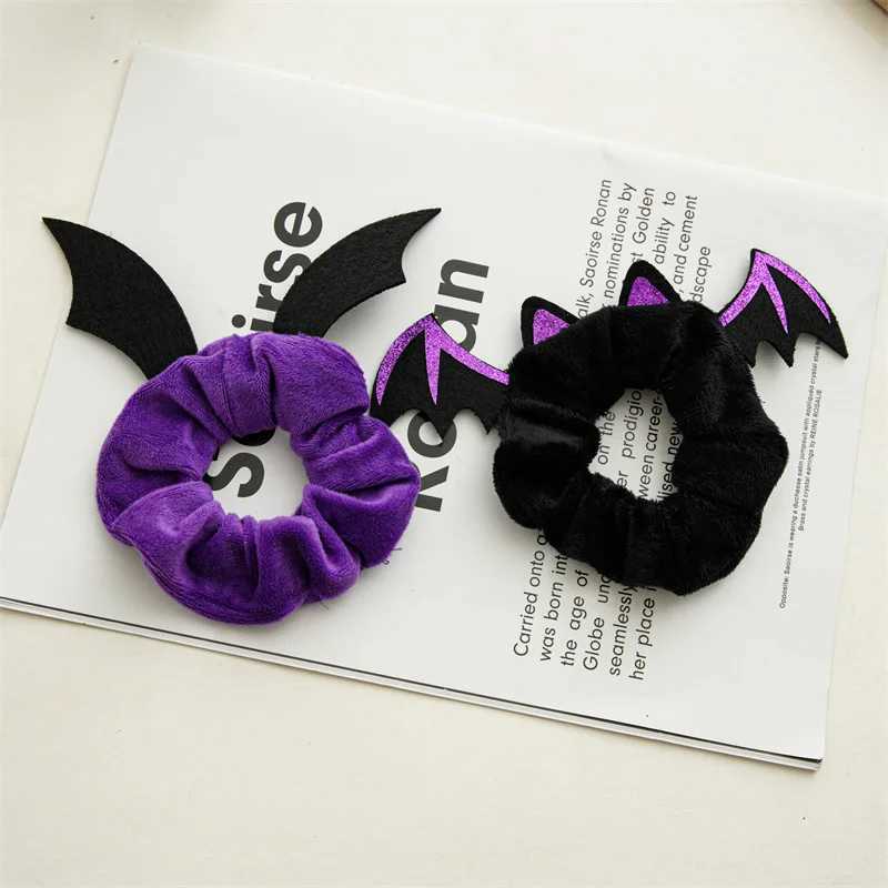 Cute Velvet Scrunchies Hair Loop Deer Horn Bat Hairband for Women New Halloween Headwear Christmas Hair Accessories GiftX241021