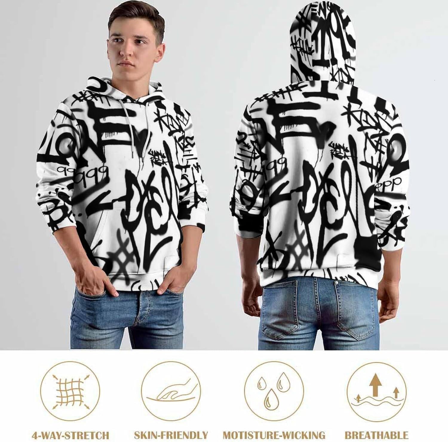 Hoodie for Mens Womens Mens 3D Print Hoodies Hip-hop Graffiti Graphic Sporty and Light Hooded Sweatshirt Graphic Hip hop Warmth