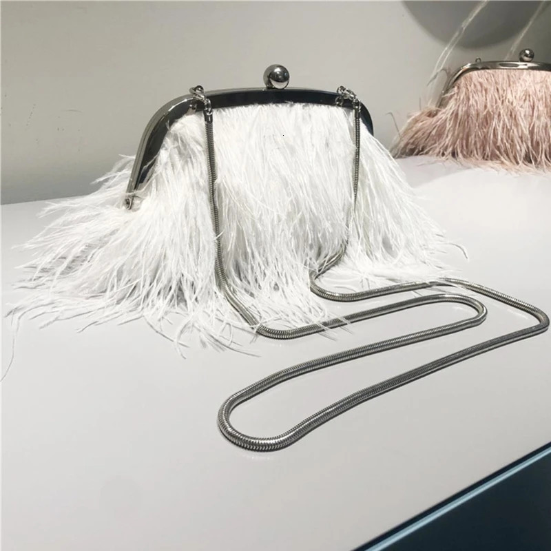Ladies night handbag feather clutch bag wedding wallet feather shoulder bag type 2 chain snake chain and pearl short chain 241023