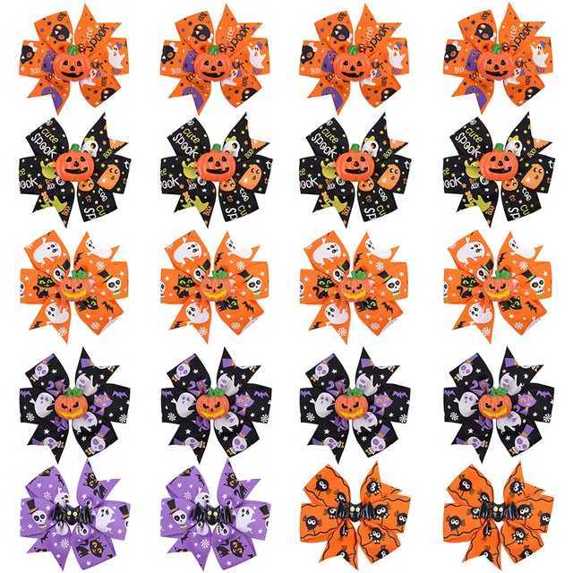 6/12/20Pcs/lot Christmas Day Hairpin Ribbon Cheer Up Hairclip Funny Pumpkin Head Halloween Hair Clips for Kids Hair AccessoriesX241022
