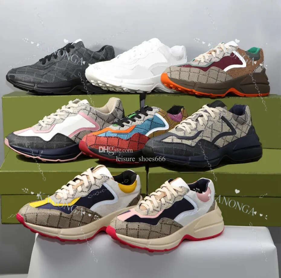 Designer Sneakers Rhyton Casual Shoes Leather Thick Soled Mens Women Dad Sneaker Vintage Chaussures Lace-Up Increase Platform Leisure Ess Shoes