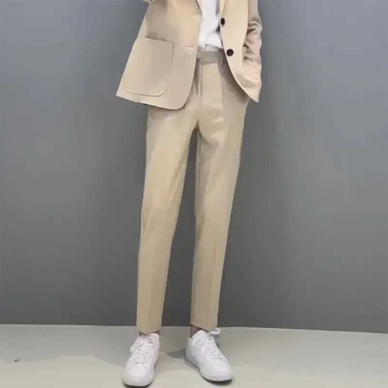 Tressed Slim Fit Man Suits Pants Straight Gray Trousers for Men Business Social Tailoring Formal Luxury Anti-wrinkle Slacks UpX241023