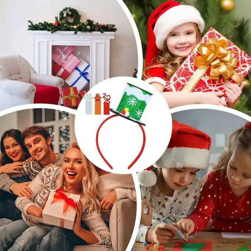 Christmas Hat Headband Red Green Silver Elastic Christmas Headwear Comfortable Classic Christmas Decorations For KidX241021