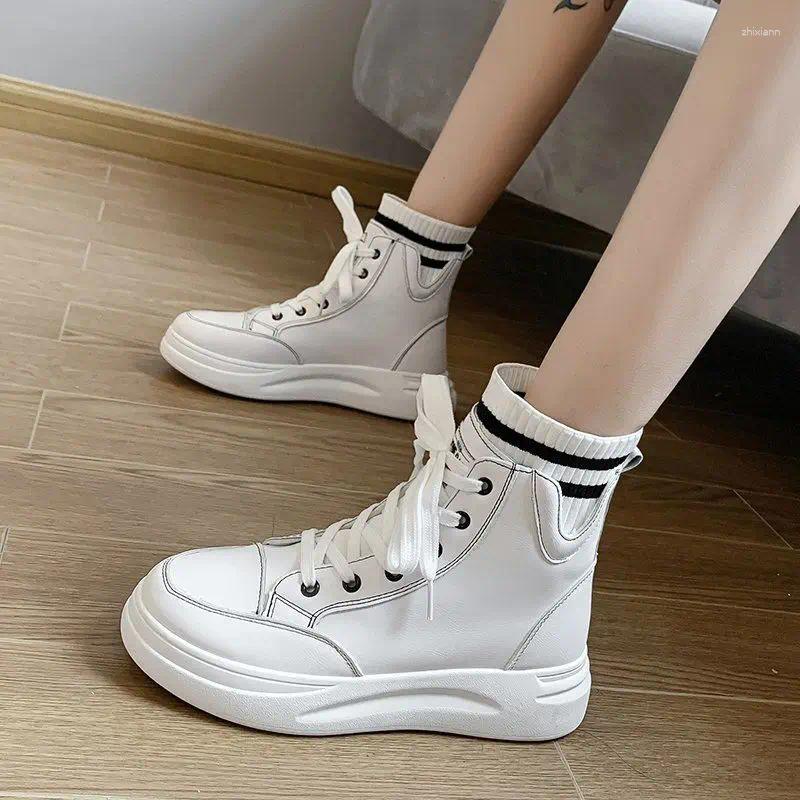 Boots Booties With Laces Leather Sports Short Shoes For Women Flat Female Ankle High Platform Sneakers Lace-up Footwear Goth Pu