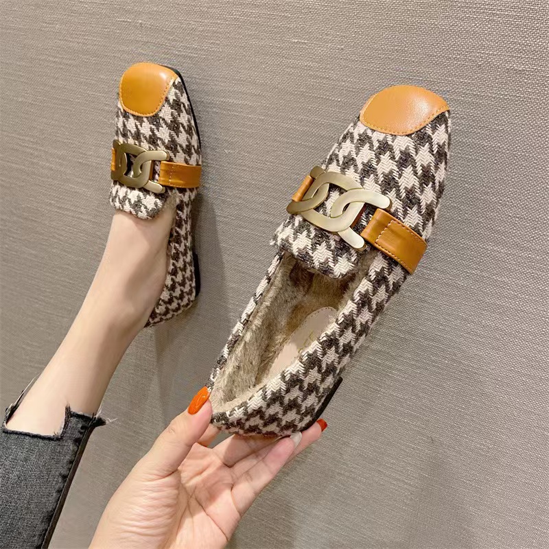 New brand flats chains d5dea metal shoes woman leather patchwork mules espadrilles women square toe leopard loafers plus