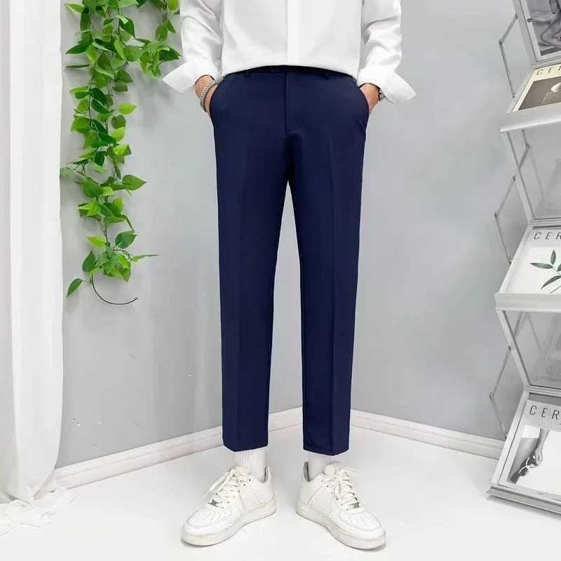 Tressed Slim Fit Man Suits Pants Straight Gray Trousers for Men Business Social Tailoring Formal Luxury Anti-wrinkle Slacks UpX241023