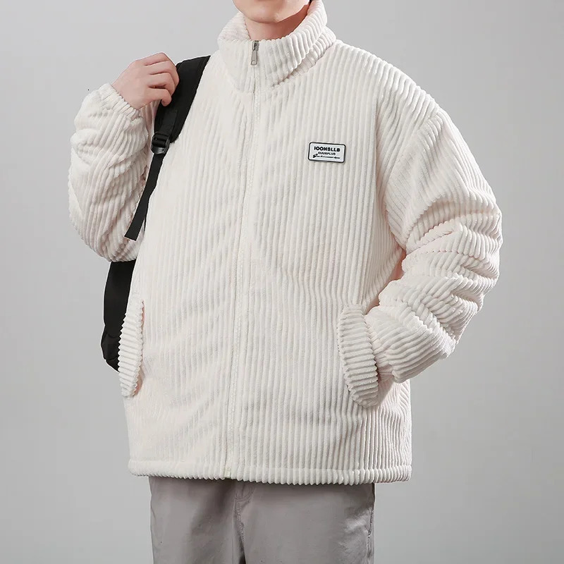 Windproof Parka jacket Corduroy short jacket mens solid zipper windproof machine winter mens casual windproof jacket 241023