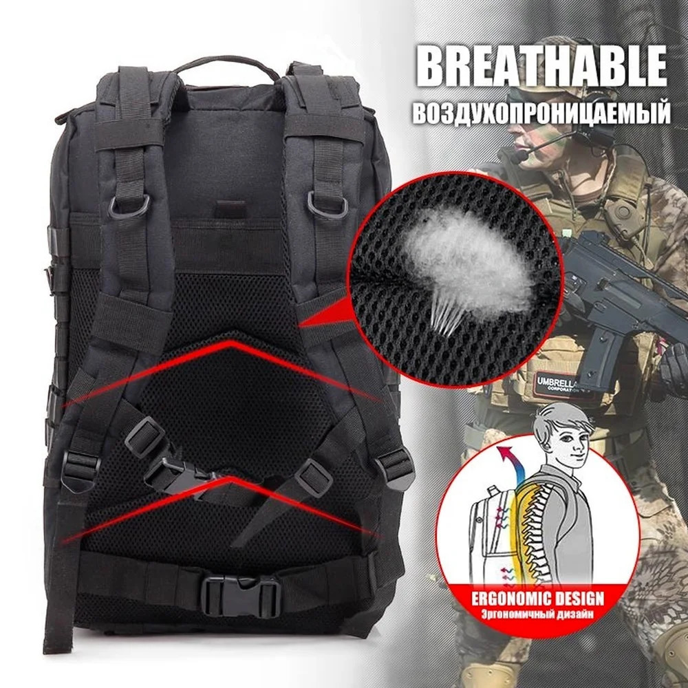 30L/50L large capacity mens hiking tactical backpack 3P soft back outdoor waterproof hiking bag 241023