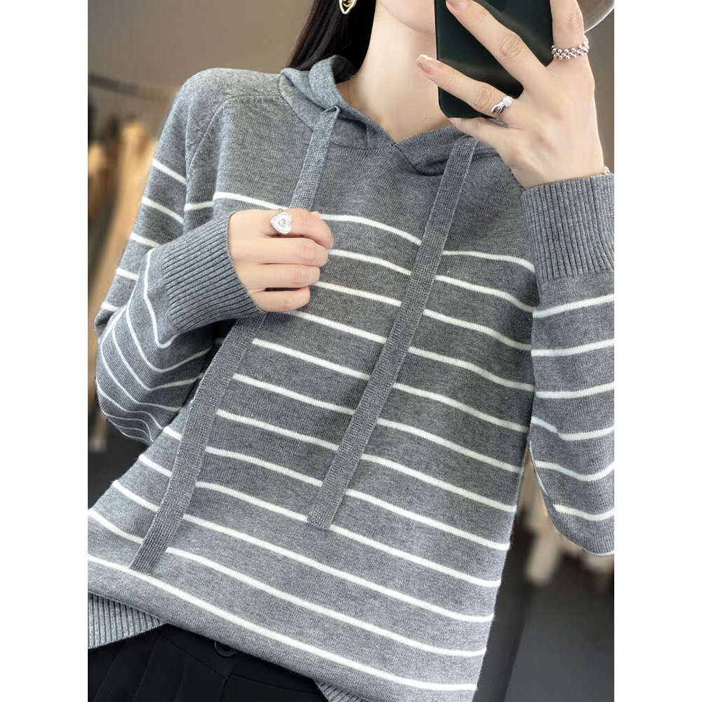 Striped New Wool Hoodies And Sweatshirts For Women Long Sleeve Sweaters Knitted Jumpers Female Outerwears Fashion Hoody Clothing