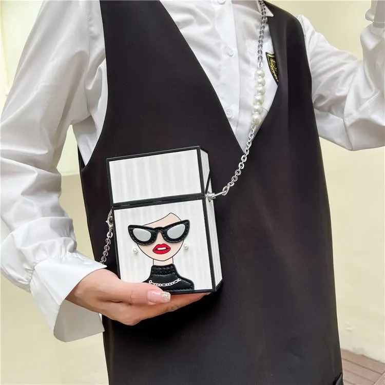Womens mini shoulder bag interesting cigar box shaped bag fashionable glasses girls chain bag pearl chain handle box bag 241023