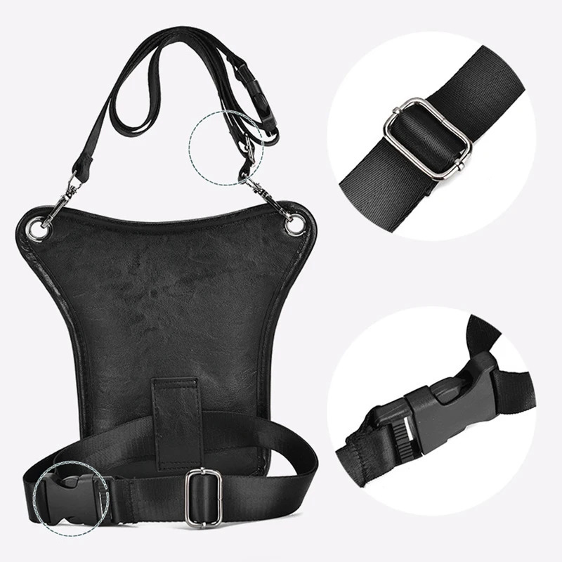 Vintage mens waist Fanny Pack straight leg cross body shoulder bag motorcycle rider PU leather mens messenger Hip belt thick bag 241023
